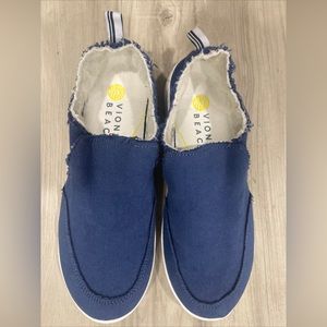 Vionic Beach Navy slip on sneakers canvas casual ortho comfort size 7.5